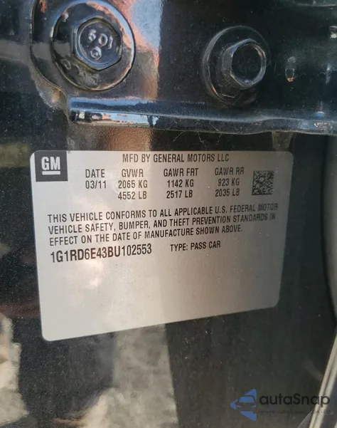 2011 Chevrolet Volt from USA, damaged, VIN 1G1RD6E43BU102553